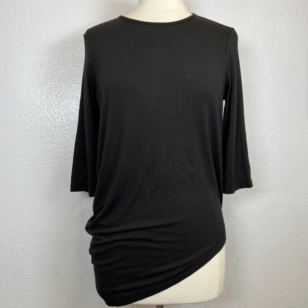 Universal Standard Black Genevette Crewneck asymmetrical Hem Top Size Petite 2XS - Picture 2 of 6